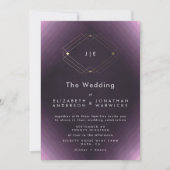 紫ダブルモノグラム幾何金ゴールド結婚ズ 招待状 (正面)