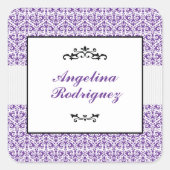 紫ダマスクのパターンの卒業 スクエアシール (正面)