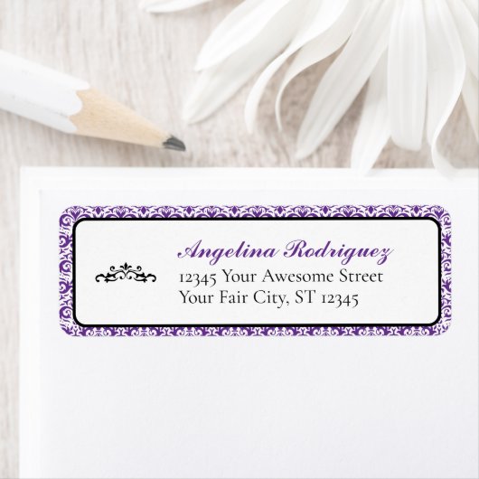 紫ダマスクのパターンの卒業 ラベル (インサイチュ)