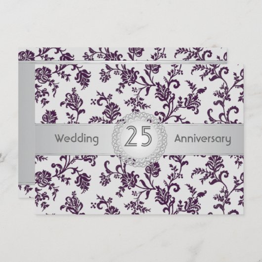 紫ダマスクの花25結婚周年 招待状 (正面/裏面)