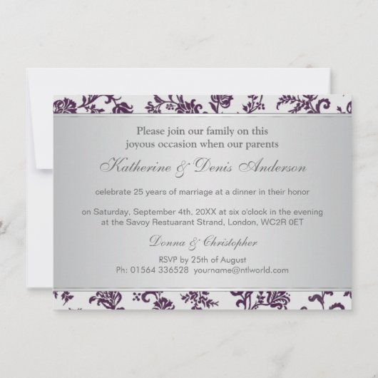 紫ダマスクの花25結婚周年 招待状 (裏面)