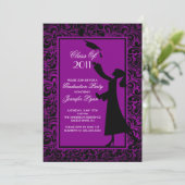 紫ダマスク卒業招待状卒業 招待状 (スタンド正面)