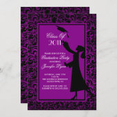 紫ダマスク卒業招待状卒業 招待状 (正面/裏面)