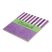 紫ダマスク、紫ストライプのストライプの、お名前 タイル (側面)
