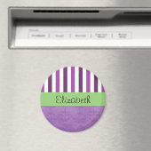 紫ダマスク、紫ストライプのストライプの、お名前 マグネット (インサイチュ (食洗機))