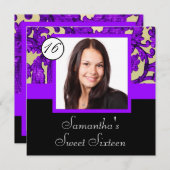 紫ダマスクsweet sixteen 招待状 (正面/裏面)