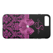 紫ダークマゼンタグリッターブラックダマスク、ボウ Case-Mate iPhoneケース (裏面(横))