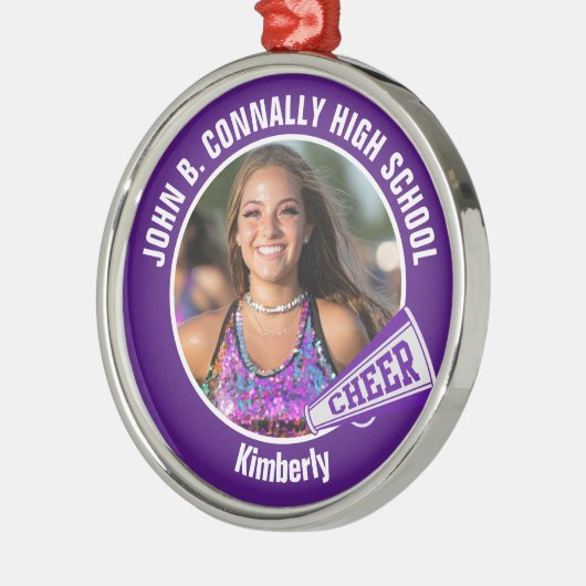 紫チアリーダー写真高校クリスマス メタルオーナメント (左)