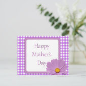 紫チェックの母の日 ポストカード (スタンド正面)