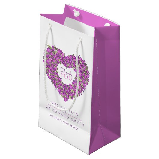 紫チューリップハートア感謝していートユー結婚式の引き出物 スモールペーパーバッグ (正面アングル)