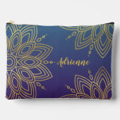 紫ティール（緑がかった色）勾配フェイク金ゴールド曼荼羅 アクセサリーポーチ (正面)