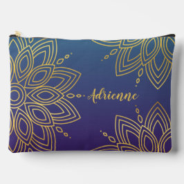 紫ティール（緑がかった色）勾配フェイク金ゴールド曼荼羅 アクセサリーポーチ