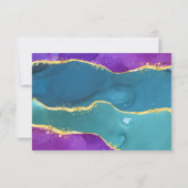 紫ティール（緑がかった色）金ゴールド水彩インクRSVPカード サンキューカード (裏面)