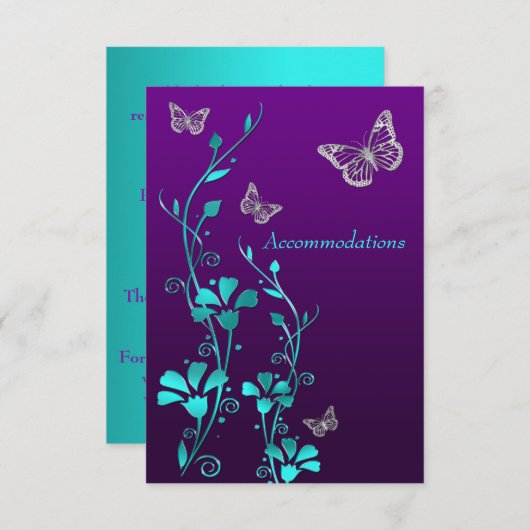 紫ティール（緑がかった色）銀フローラ、蝶エンクロージャ2 エンクロージャーカード (正面/裏面)