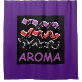 紫デザインと文字語 シャワーカーテン (正面)