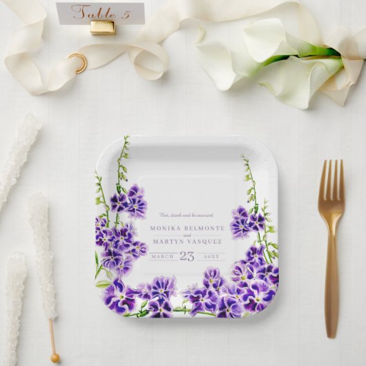紫デュランタ水色結婚花 ペーパープレート (ウェディング)