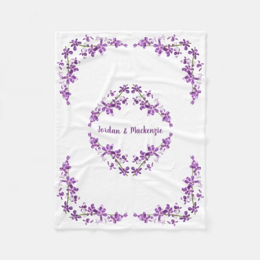 紫デンドロパーソナライズされたビウムの蘭モチーフ フリースブランケット (正面)