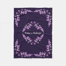 紫デンドロパーソナライズされたビウムの蘭モチーフ フリースブランケット