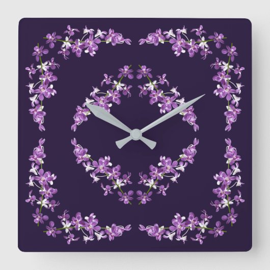 紫デンドロビウムの蘭モチーフ スクエア壁時計 (正面)