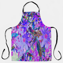 紫トリップ（幻覚体験）のようなとマゼンタの野カラフル花 エプロン