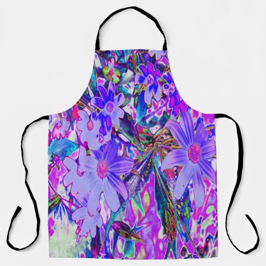 紫トリップ（幻覚体験）のようなとマゼンタの野カラフル花 エプロン (正面)