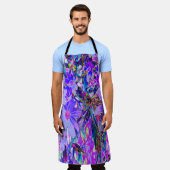 紫トリップ（幻覚体験）のようなとマゼンタの野カラフル花 エプロン (着用した状態)