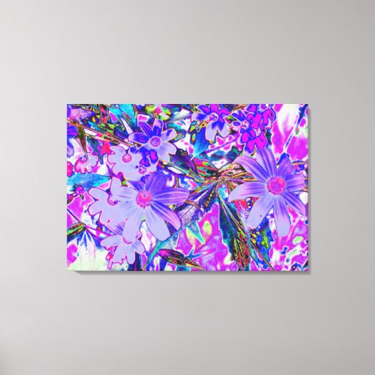 紫トリップ(幻覚体験)のようなとマゼンタの野カラフル花 キャンバスプリント (正面)