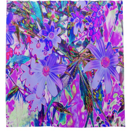 紫トリップ（幻覚体験）のようなとマゼンタの野カラフル花 シャワーカーテン (正面)