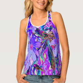 紫トリップ（幻覚体験）のようなとマゼンタの野カラフル花 タンクトップ