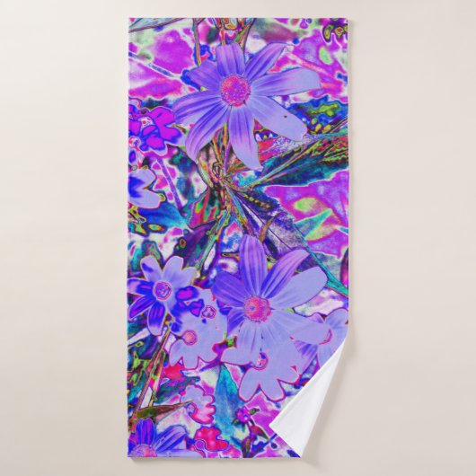 紫トリップ(幻覚体験)のようなとマゼンタの野カラフル花 バスタオル (バスタオル)