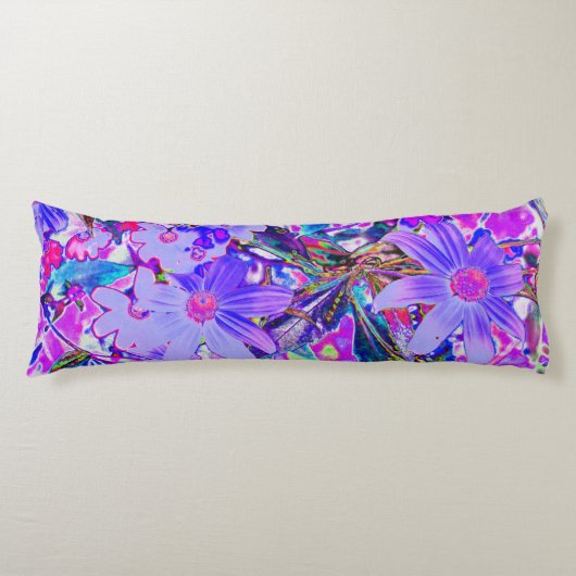紫トリップ（幻覚体験）のようなとマゼンタの野カラフル花 ボディピロー (正面)