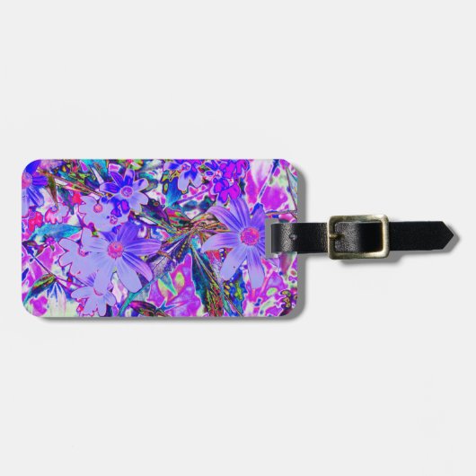 紫トリップ(幻覚体験)のようなとマゼンタの野カラフル花 ラゲッジタグ (正面横)
