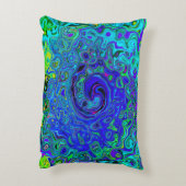 紫トリップ（幻覚体験）のような青抽象芸術レトロ液スワール アクセントクッション (裏面(縦))