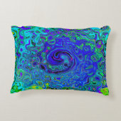 紫トリップ（幻覚体験）のような青抽象芸術レトロ液スワール アクセントクッション (裏面)