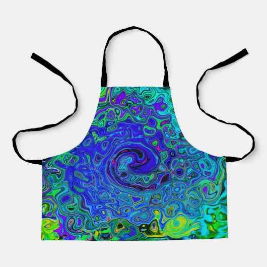 紫トリップ（幻覚体験）のような青抽象芸術レトロ液スワール エプロン (正面)