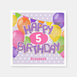 紫ハッピーバースデー切り出しCookie wバルーン スタンダードカクテルナプキン