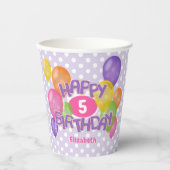 紫ハッピーバースデー切り出しCookie wバルーン 紙コップ (正面)