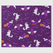 紫ハロウィーン猫ミイラ吸血鬼こうもり魔女 ラッピングペーパー (フラット)