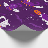 紫ハロウィーン猫ミイラ吸血鬼こうもり魔女 ラッピングペーパー (角)