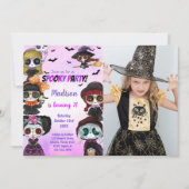 紫ハロウィーン誕生日招待状と写真 招待状 (正面)