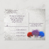 紫ハートツリー結婚のモノグラム応答カード インビテーションポストカード (裏面)