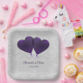 紫ハートバルーンウェディングシャワー紙プレート ペーパープレート (パーティー)