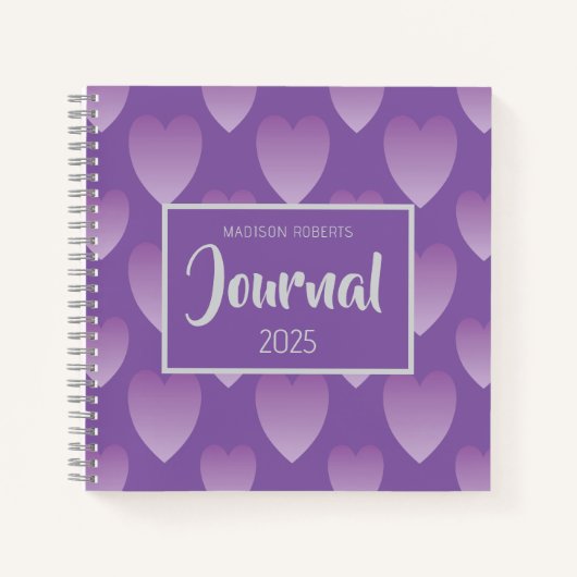 紫ハートパーソナライズされた誌 ノートブック (正面)