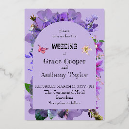 紫ハート 箔招待状