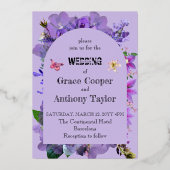 紫ハート 箔招待状 (正面)