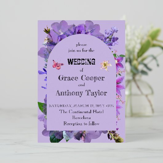 紫ハート 箔招待状 (立ち正面)