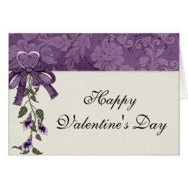 紫ハート/花ハッピーバレンタインデーカード