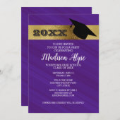 紫バイオレットと金ゴールドと卒業キャップパーティー 招待状 (正面/裏面)