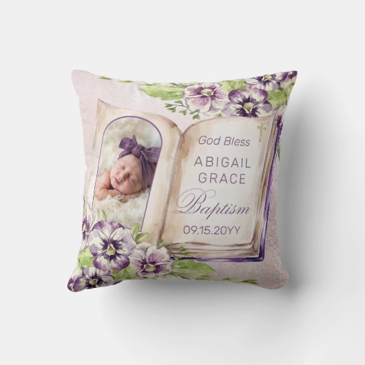 紫バイオレットアーチ写真ユニーク洗礼記念 クッション (裏面)