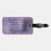 紫バイオレットグリッターブラシメタルモノグラムスクリプト ラゲッジタグ (裏面横)